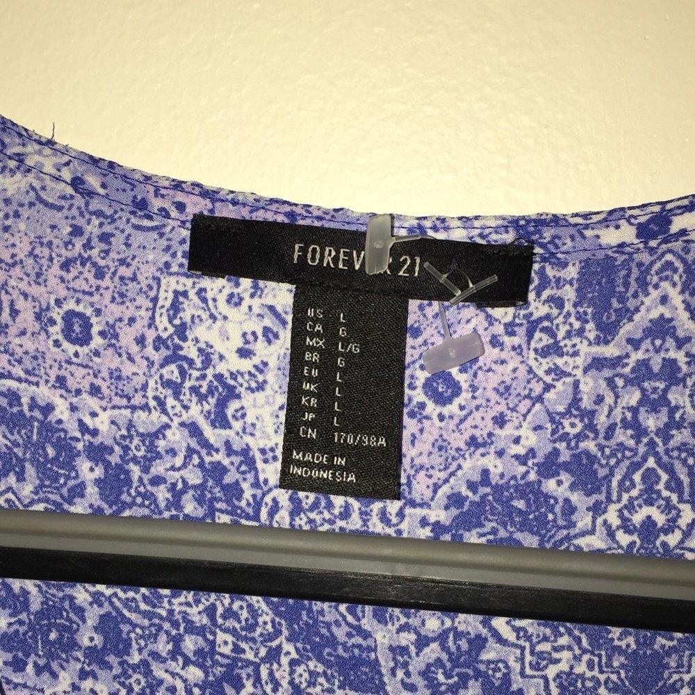 Boho Peasant Dress Blue White - Picture 3 of 5